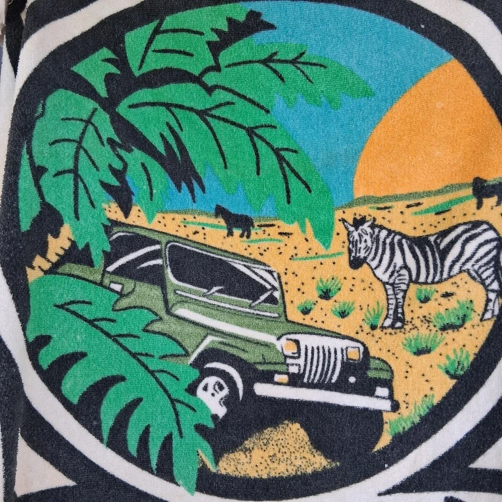 Rare Vintage Royal Pacific Wildlife Safari Beach Towel Zebra Graphic Print VGVC
